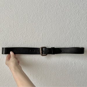 Black genuine leather rustic buckle casual mens belt